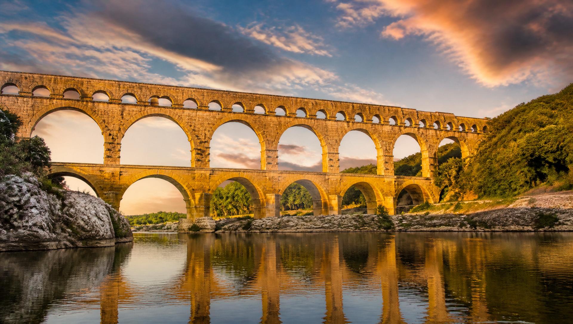 Pont du Gard au coucher du soleil